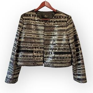 Muse Metallic Tweed Jacket Size 8 Gold Black Silver Bead Sequin Embellished